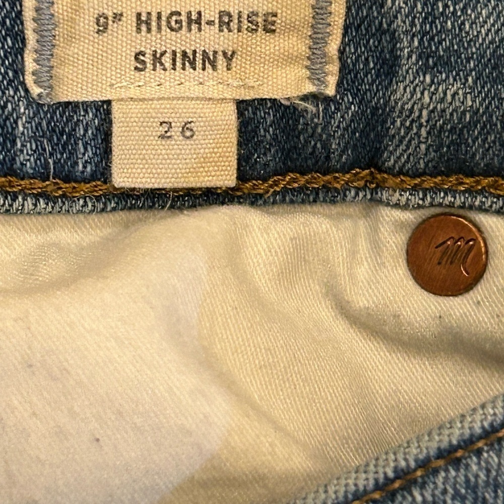 Madewell High Rise Skinny Blue Jeans Distressed Hem Edition With Rips - Picture 8 of 12